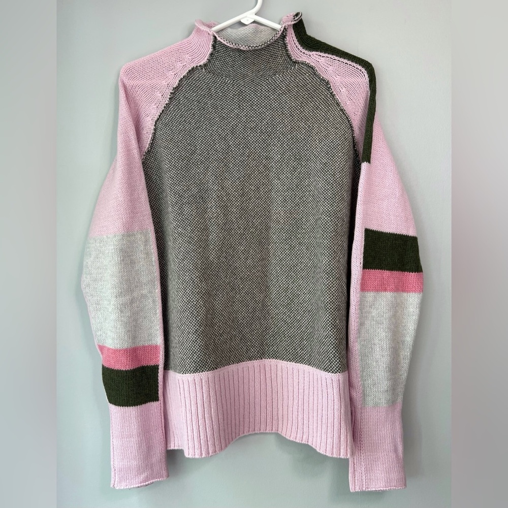 Zaket & Plover Merino Wool Blend Funnel Neck Colorblock Sweater Women’s Medium